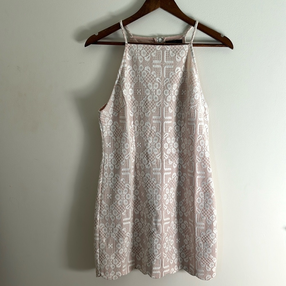 White and peach lace cocktail dress